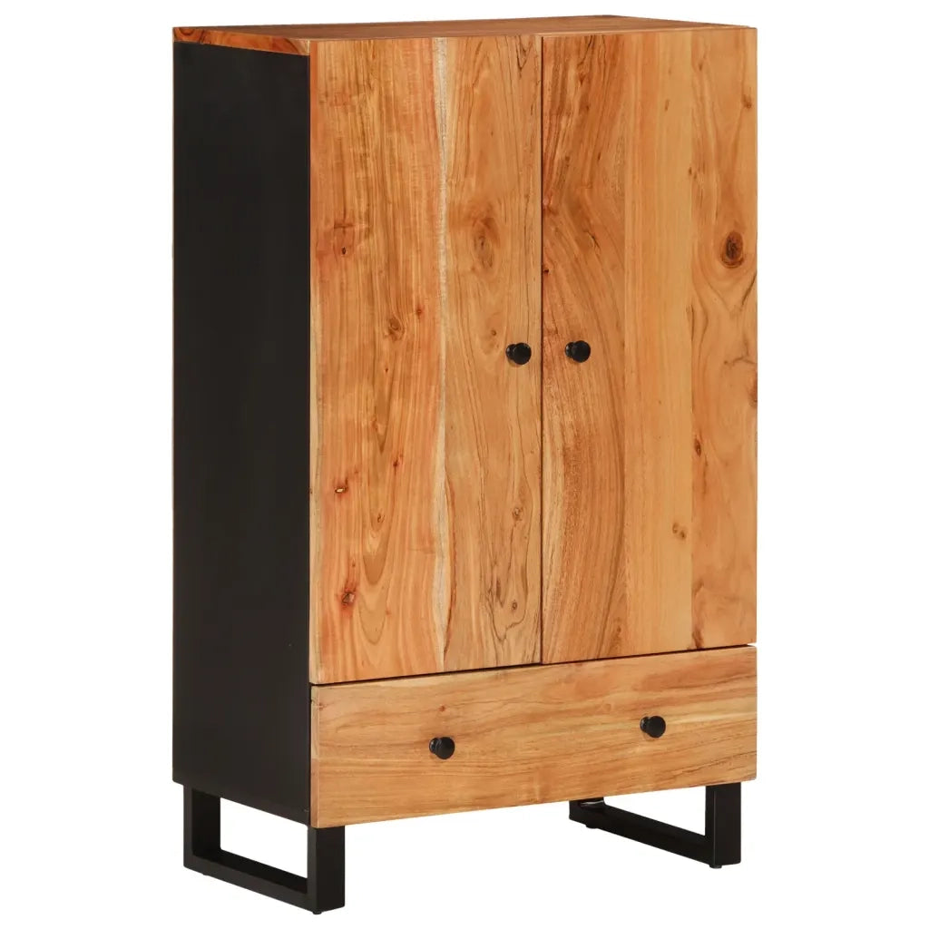 Credenza con Cassetto 60x33x100cm Legno Massello Acacia e Ferro