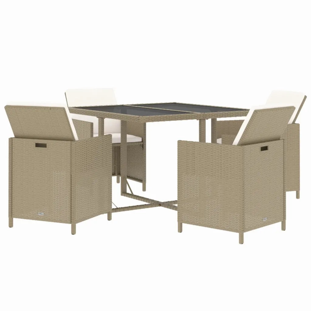 Set da Pranzo da Giardino 5 pz | Set Salotto da Giardino con Cuscini Beige in Polyrattan