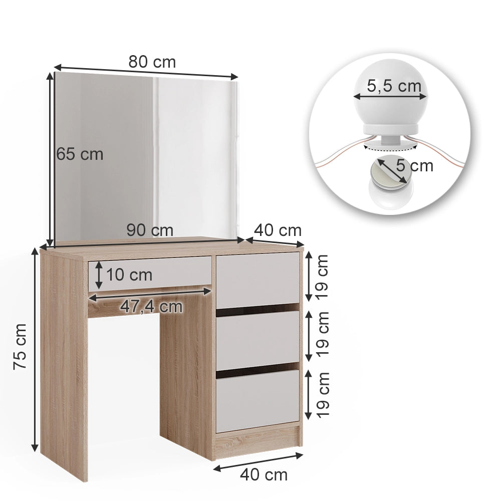 Vicco Tavolo da toeletta Sonoma 40 cm con illuminazione a LED
