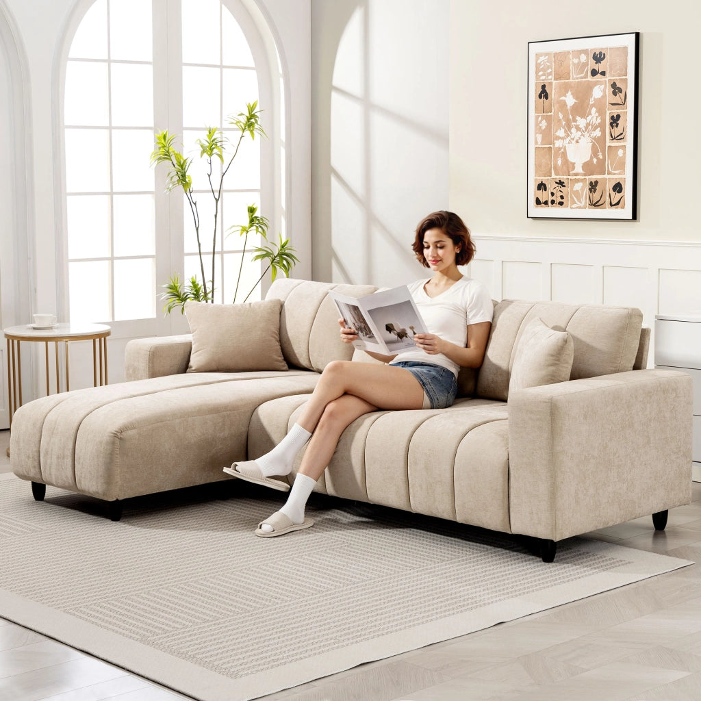 Divano angolare reversibile 3 posti con chaise longue ¨C zephmum ¨C beige 242x156x87