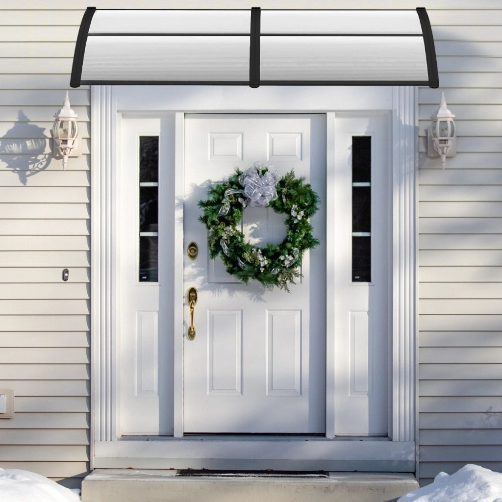 Tettoia per porta per protezione da sole pioggia neve, Tettoia per porta finestra in alluminio 199x99cm Grigio-Tende parasole