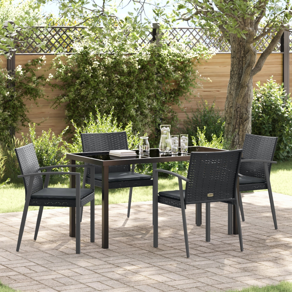 Set da Pranzo da Giardino in 5 Pezzi con Cuscini Nero in Polyrattan