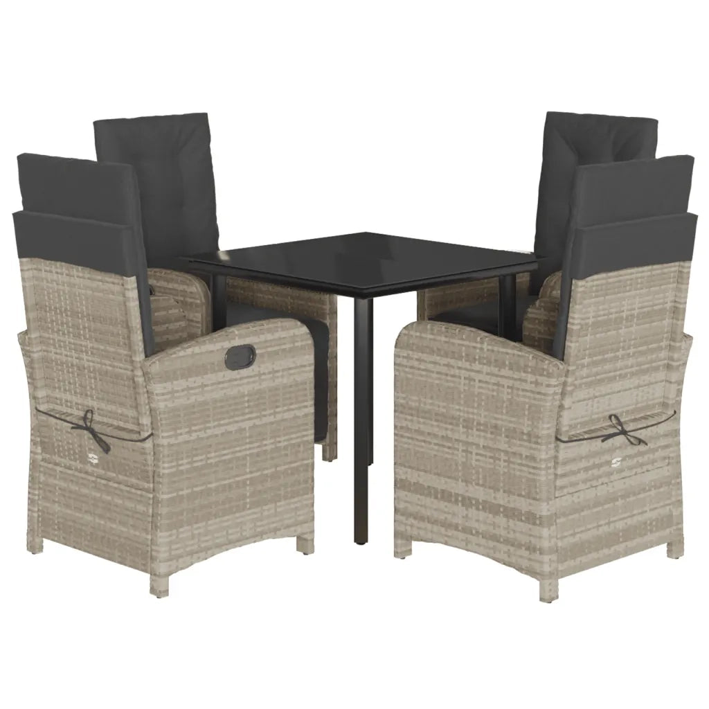 Set Pranzo da Giardino 5pz con Cuscini Grigio Chiaro Polyrattan