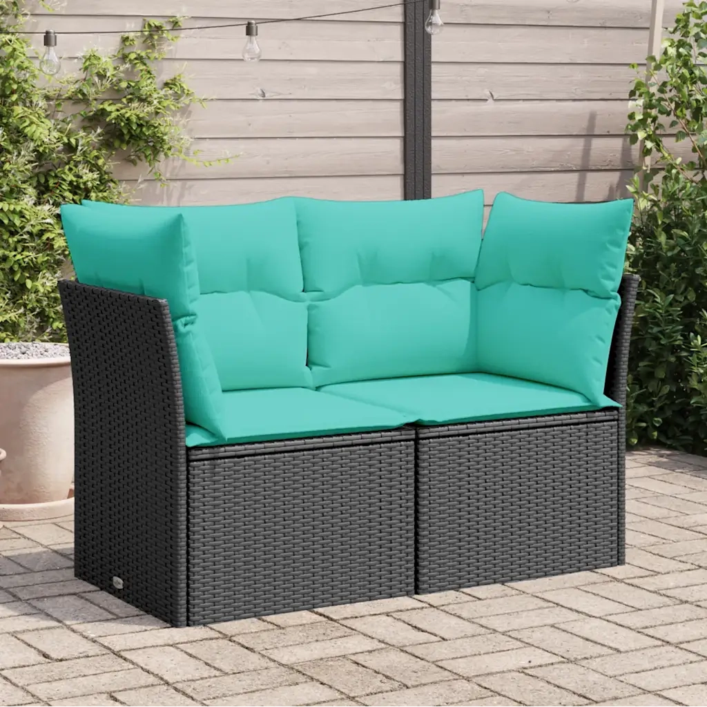 Divano da Giardino con Cuscini a 2 Posti Nero in Polyrattan