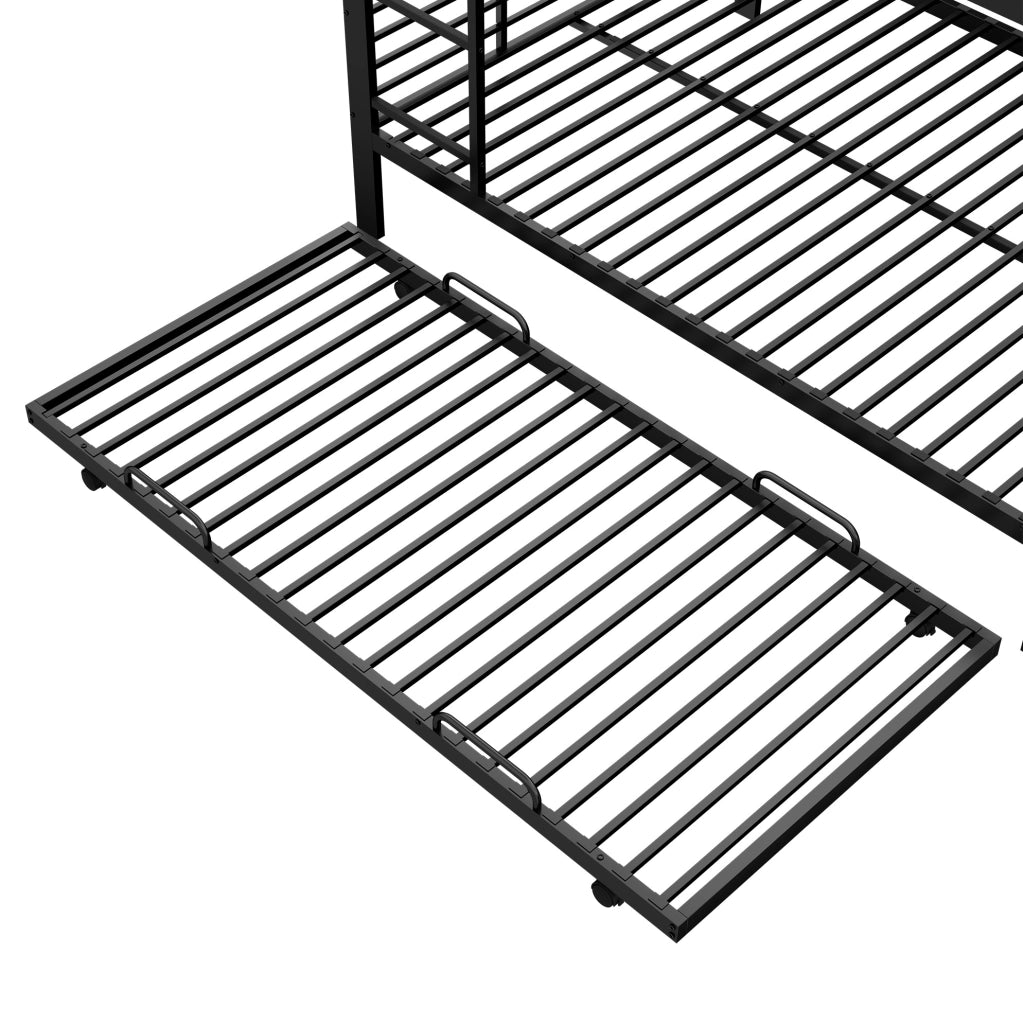 Letto a castello 205x145x170 cm con letto estraibile in metallo nero