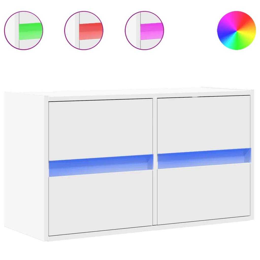 Mobile TV a Parete con Luci LED-Mobile TV a Muro Bianco 80x31x45 cm 738955