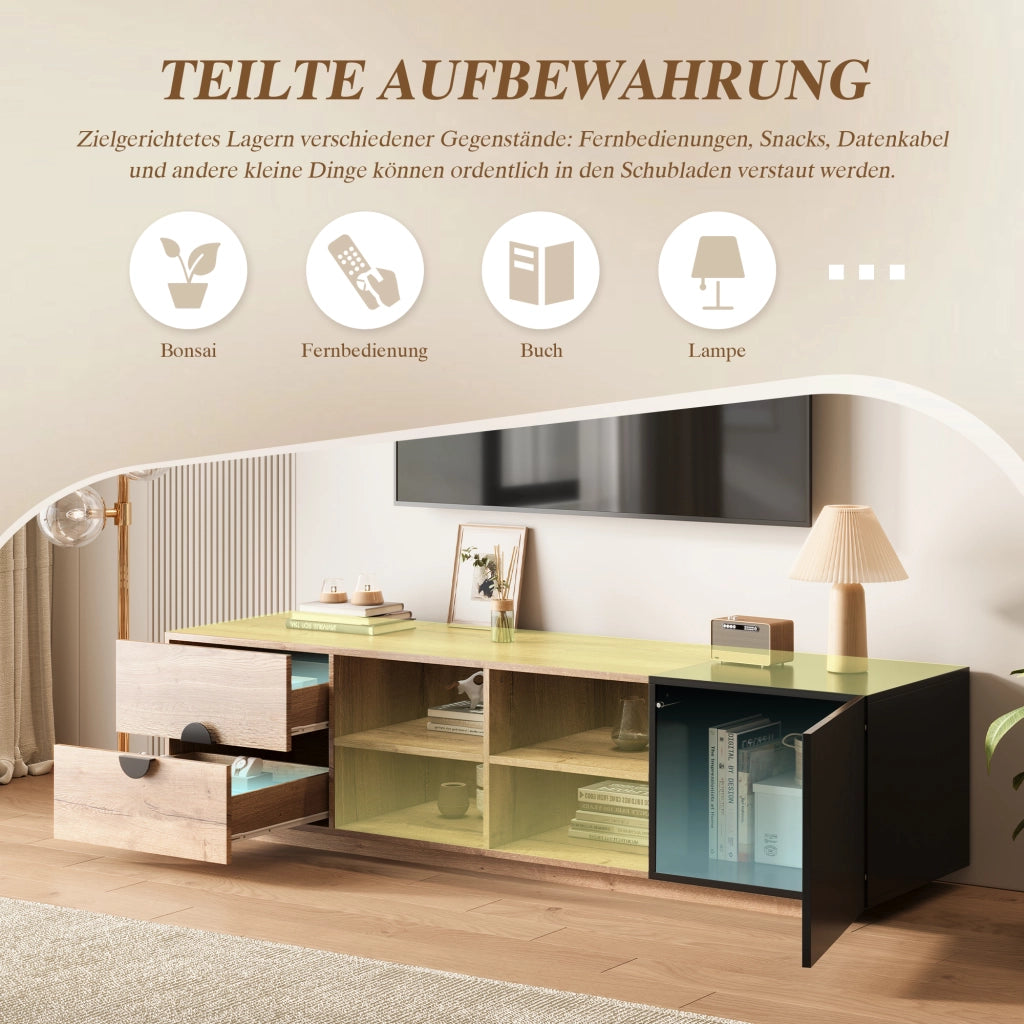 Cassettiera per TV in legno ingegnerizzato nero; lunghezza 180 cm