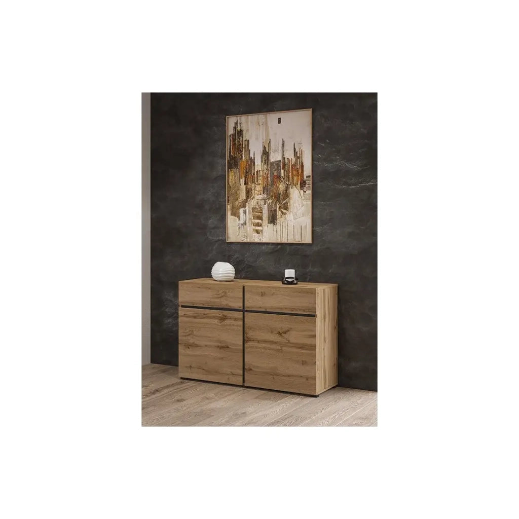 Buffet 120cm colori rovere e nero collezione HAVANA. Credenza design con 2 porte e 2 cassetti.