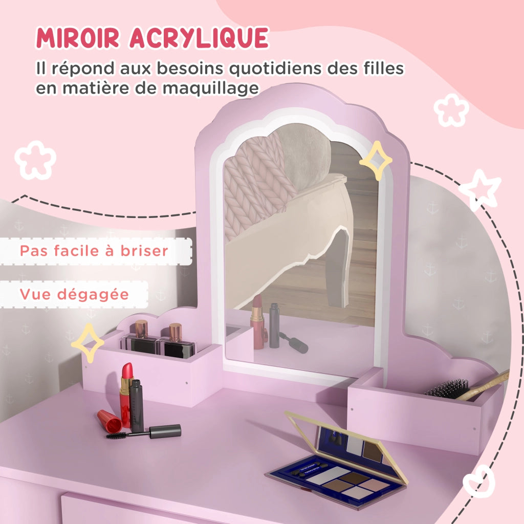 Tavolo trucco bambini con specchio e sgabello ¨C zephmum ¨C rosa 55x36x86