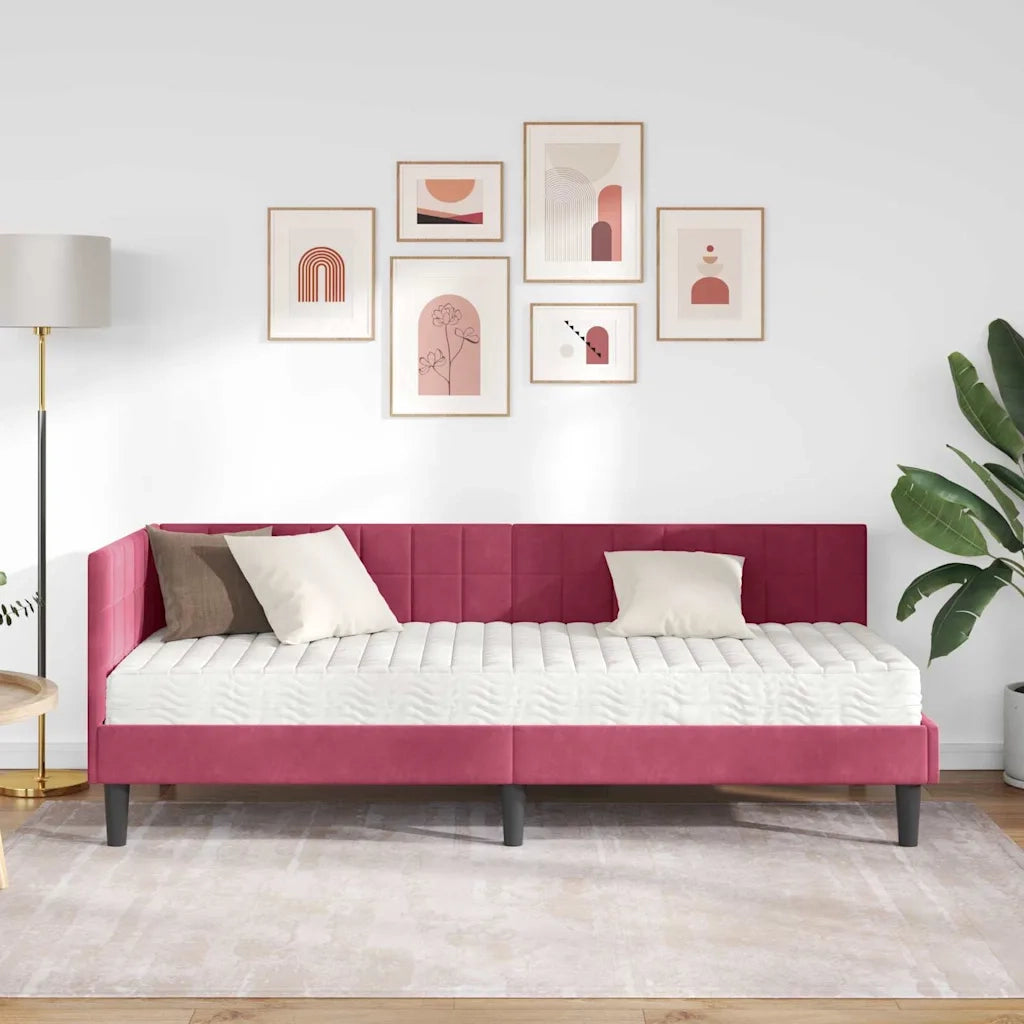 Letto singolo | Letto per adulti | Struttura Letto Angolare con Materasso 2 pcs Verde Velluto