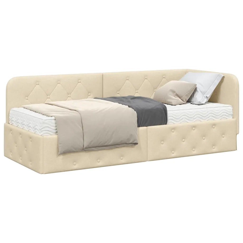 Letto singolo | Letto per adulti | Cornice del letto ad angolo Crema 80 x 200 cm Tessuto