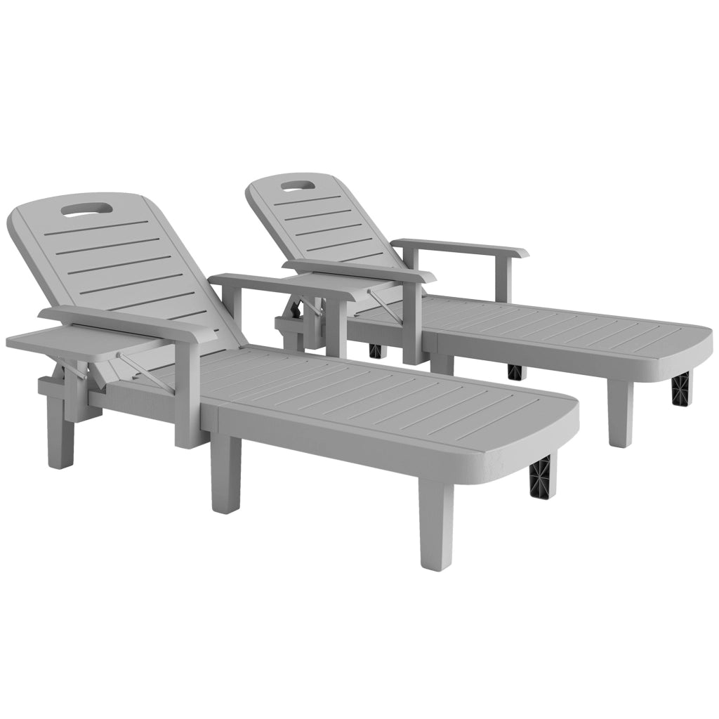 Set 2 Lettini da Giardino Regolabili 79x158x88 cm con Tavolino Pieghevole in Polipropilene Grigio Chiaro