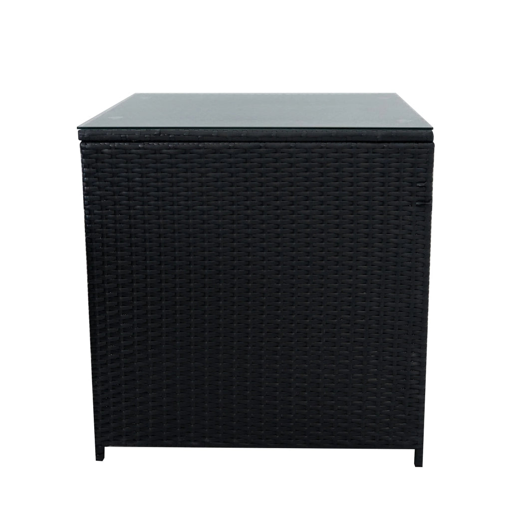 Set Giardino Rattan 11 Posti Nero Divani Sgabelli Tavolo Firepit