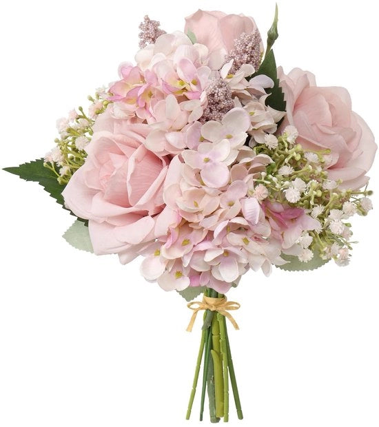 Decorazioni per Casa - Fiore Artificiale con Rosa e Hortensia - Bordo con Tessuto di Alta Qualità - Colori Vivaci - Aspetto Naturale - Finte Fiori