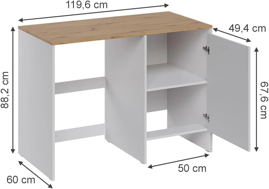 Mobile lavatrice Viktor, Bianco/Rovere artigianale, 119.6 x 88.2 cm con 1 porta, per una conservazione salvaspazio sopra le lavatrici