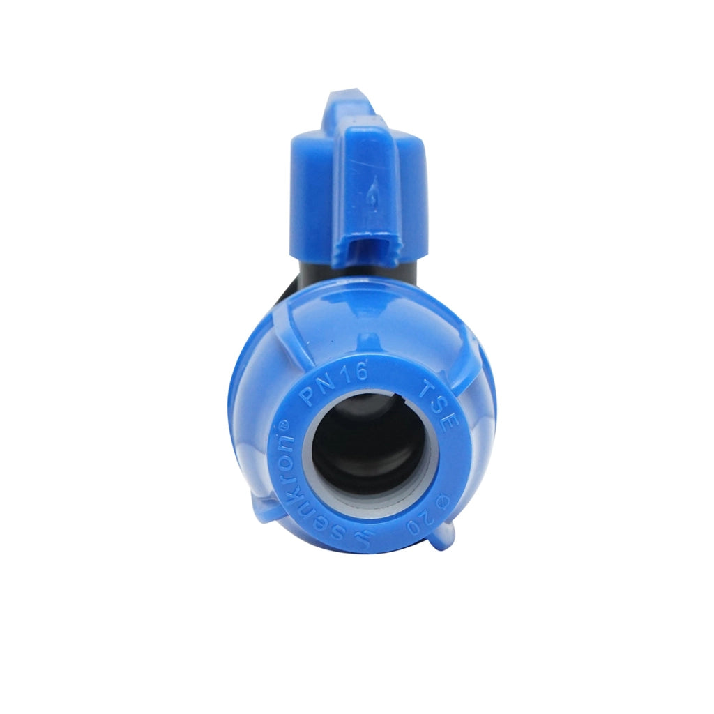 Rubinetto con giunto di compressione e filettatura interna D20mmx1/2, PN16.