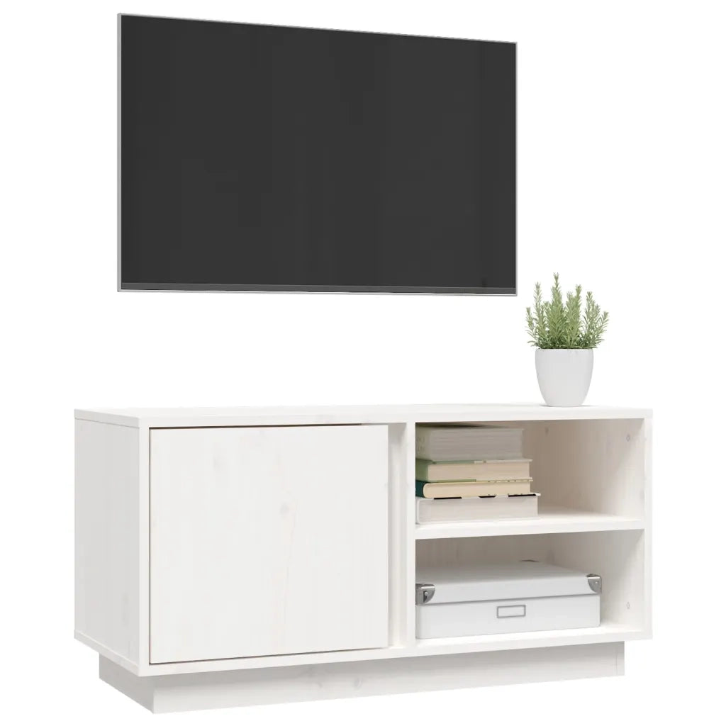 Mobile Porta TV Bianco 80x35x40,5 cm in Legno Massello di Pino 814465