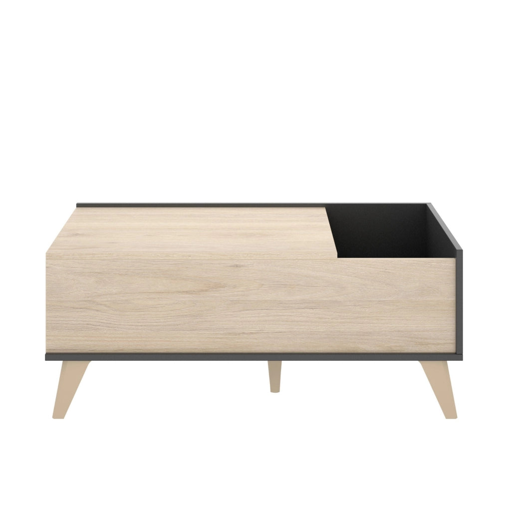 Tavolino da salotto Alexius, Porta riviste da soggiorno con vano portaoggetti, Tavolo basso da caffÒ¨ elevabile, 99x60h41 cm, Antracite e Rovere
