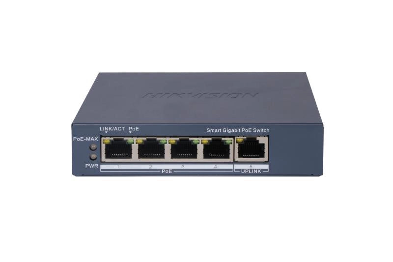 Hikvision switch l2, smart managed, 4 gigabit rj45 poe ports, 1 gigabit rj45 port, 802.3af/at, poe p - DS-3E1505P-EI