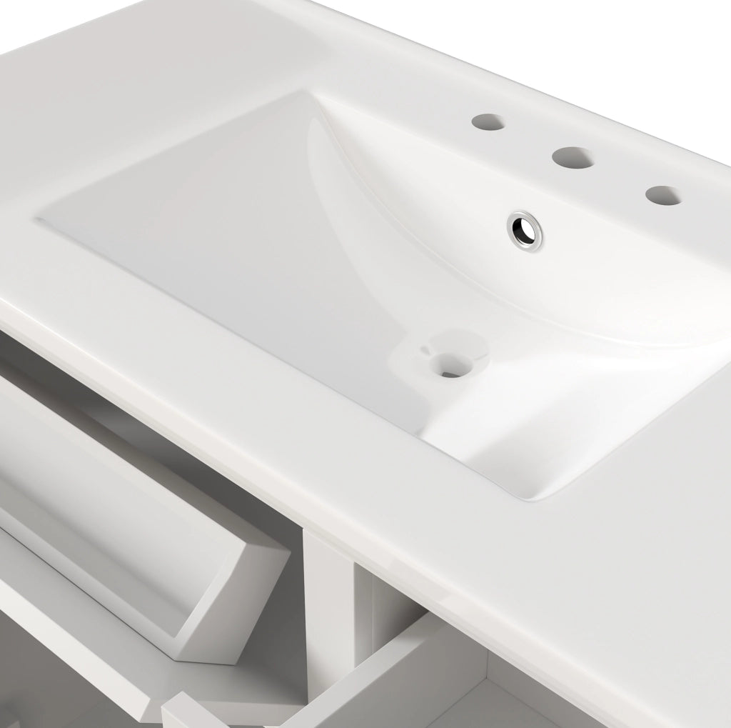 Mobile bagno a pavimento bianco con lavabo in ceramica 90 cm