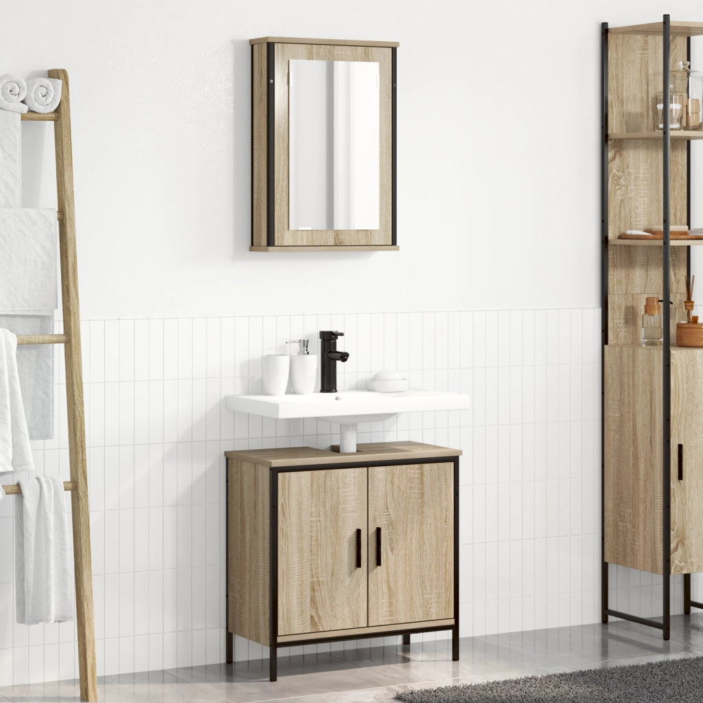 Set di mobili per bagno 2 pezzi in quercia ingegnerizzata