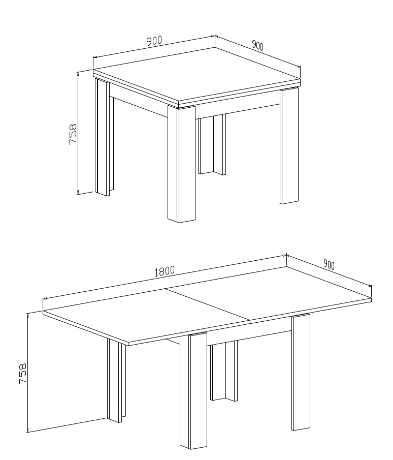 Tavolo Allungabile Moderno Da 4 A 8 Persone Gambe Spesse Design Minimal Meccanismo Centrale Estensibile Ideale Per Cucina o Sala da Pranzo 90 x 90 / 180 x 90 Cm Bianco