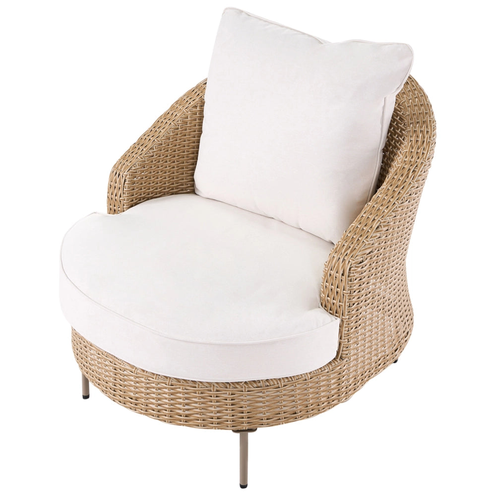 Poltrona da giardino in rattan in vimini beige con poggiapiedi esterno giardino stile boho