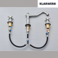 JULIAN | Rubinetto da bagno vintage a 3 fori argento spazzolato | Lavello in acciaio inossidabile retrò premium | Antico miscelatore 2 maniglie