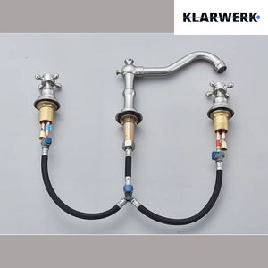 JULIAN | Rubinetto da bagno vintage a 3 fori argento spazzolato | Lavello in acciaio inossidabile retrò premium | Antico miscelatore 2 maniglie