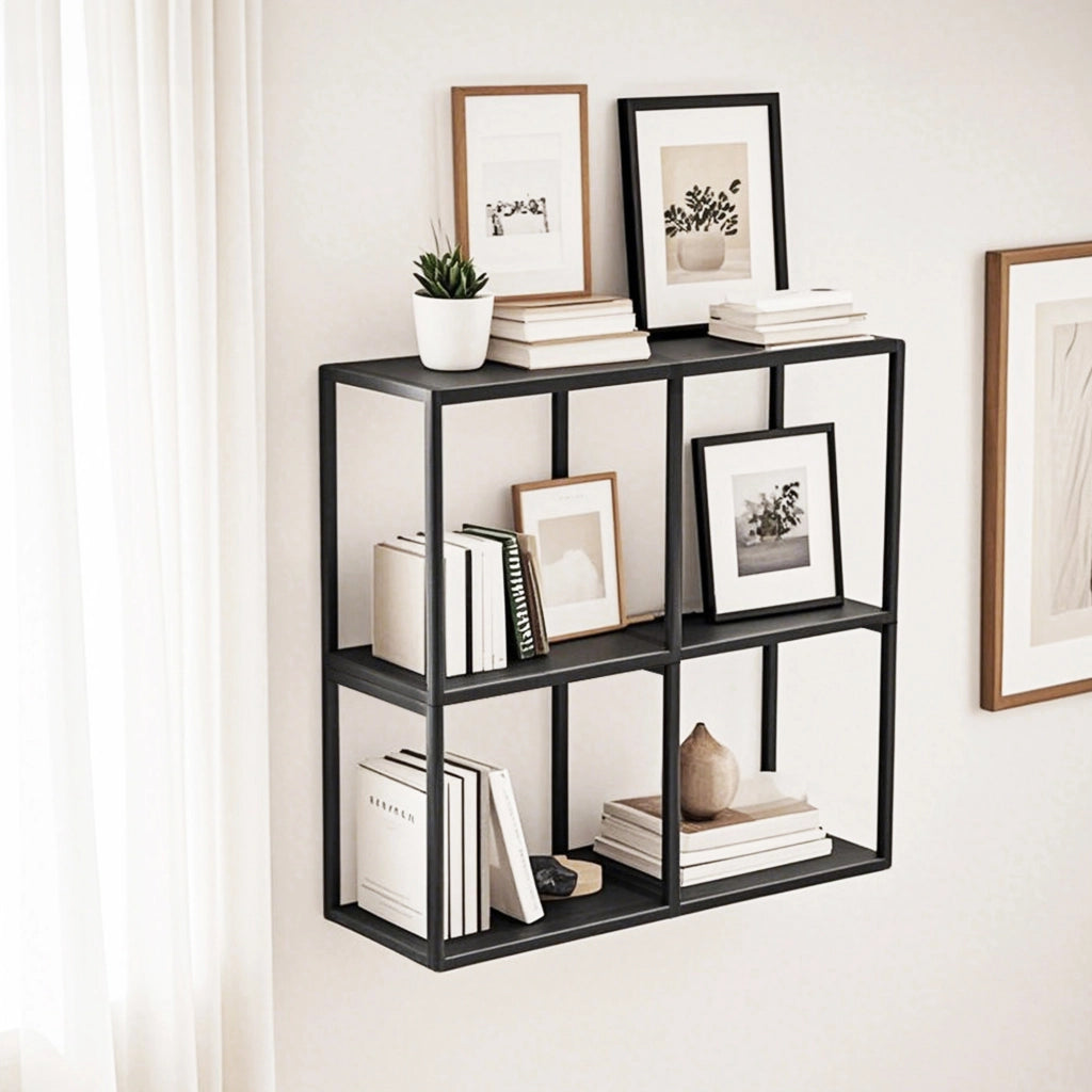 Set Nostened di 4 Mensole da Muro 28 x 28 x 20 cm in Acciaio - Nero [en.casa]