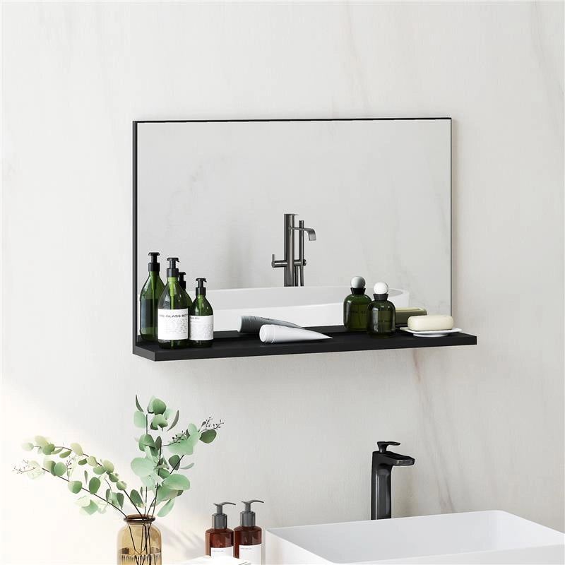 SPECCHIO BAGNO DA PARETE CON MENSOLA DESIGN MODERNO E MULTIUSO, 60X12X40 CM, NERO