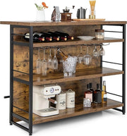 Isola per Cucina con Ampio Piano di Lavoro, Mobile da Cucina con 3 Ripiani Aperti, Poggiapiedi e Piedini Regolabili, Struttura in Metallo, per Cucina, Soggiorno, 120 x 60 x 101cm (Marrone)