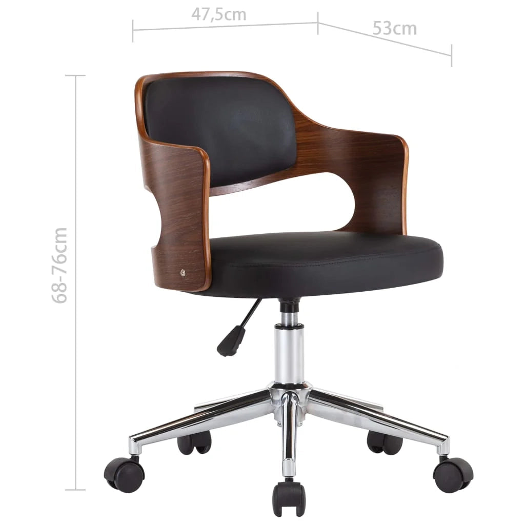 Sedia girevole da ufficio/studio in legno curvato e similpelle nera 02_0024149