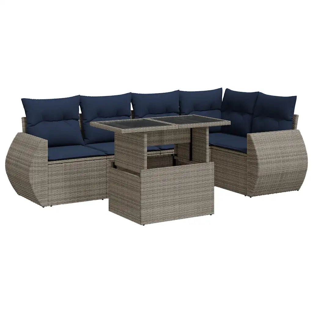 Set Divano da Giardino 6pz con Cuscini Grigio Polyrattan Acacia