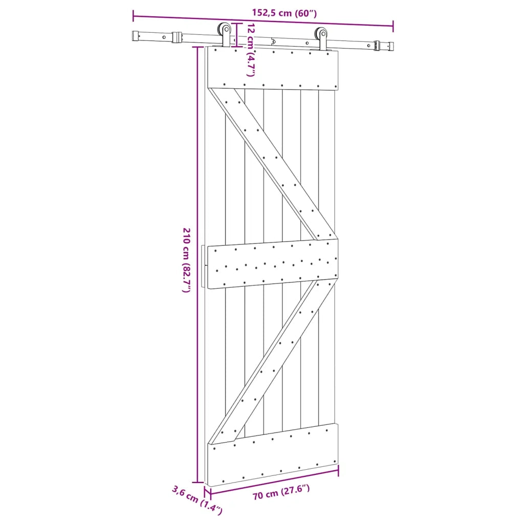 Porta scorrevole NARVIK 70 x 210 cm (152,5 cm) Naturale e Nero 3445215