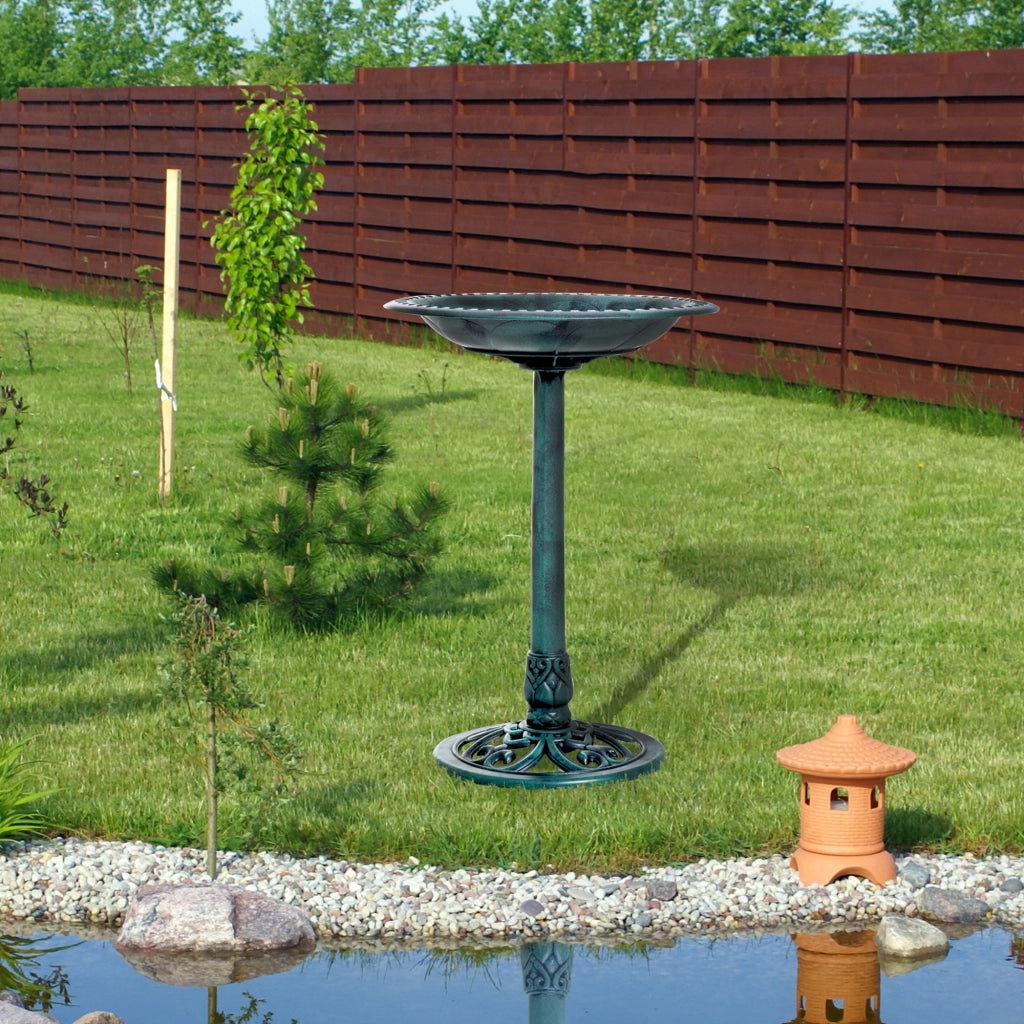 Abbeveratoio per Uccelli da Giardino ¨C Xylo ¨C Metallo Verde Effetto Ruggine ?50cm H69,5cm