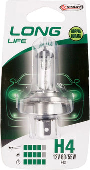 H4 Long Life Lampadina Singola per luci auto 12V 60/55W P43t