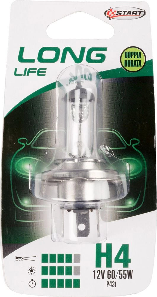H4 Long Life Lampadina Singola per luci auto 12V 60/55W P43t