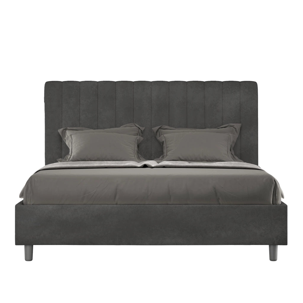BS COM Letto matrimoniale con rete imbottito 160x200 microfibra grigio