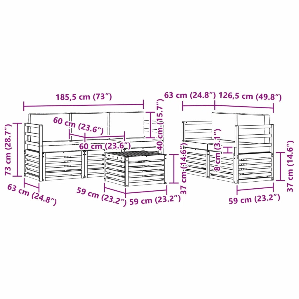 Set divani 6 pcs Naturale e Beige Legno di Acacia Massello 3374353