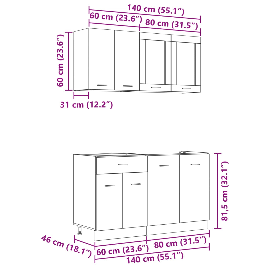 Set di armadi da cucina in rovere affumicato legno ingegnerizzato