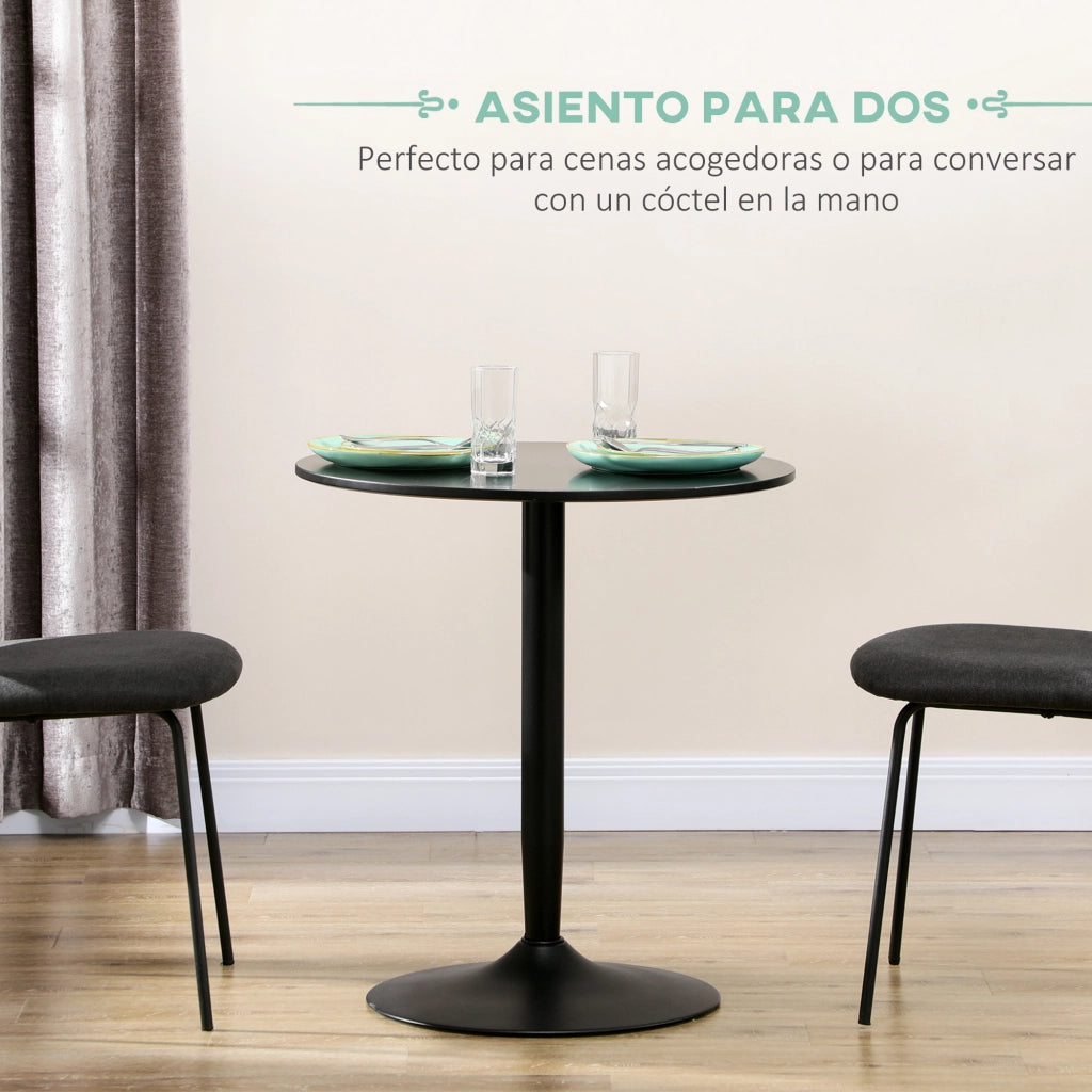 Tavolo da Pranzo Rotondo per 2 Persone con Base in Acciaio ¨C zephmum ¨C Nero ?70x75 cm