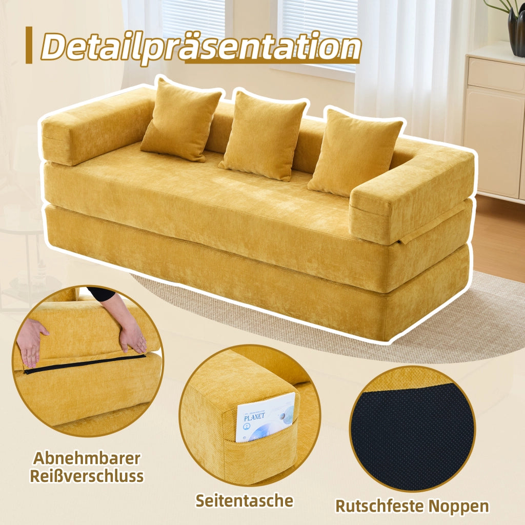 DIVANO Modulare in Chenille 198 x 79 x 60 cm Giallo senape
