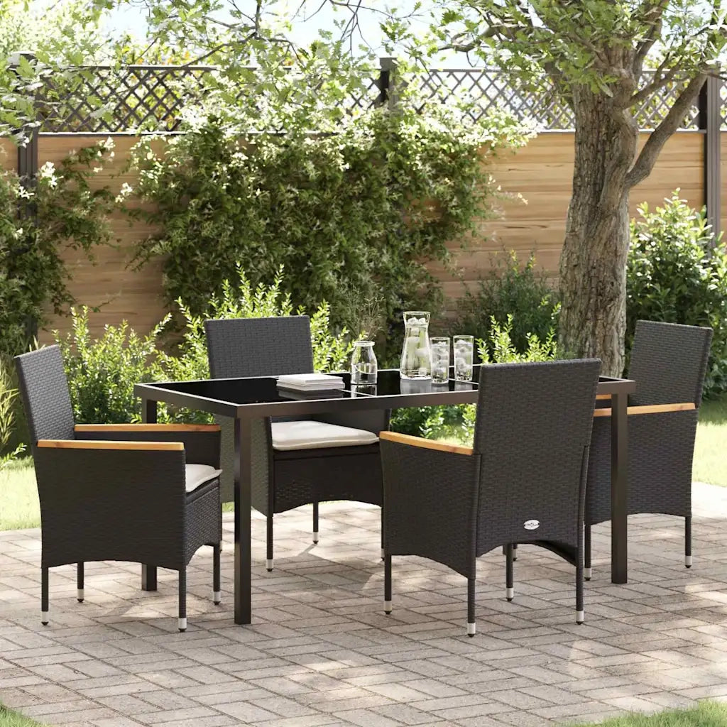 Set da Pranzo per Giardino con cuscino 5 pcs Nero polyrattan