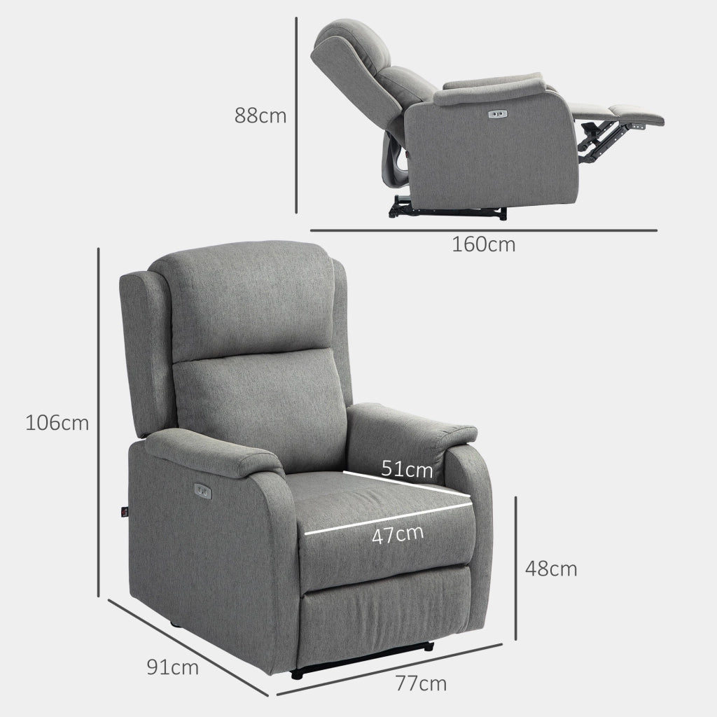 Poltrona Relax Reclinabile 150° con Poggiapiedi 77x91x106 cm in Tessuto Effetto Lino Grigio Scuro