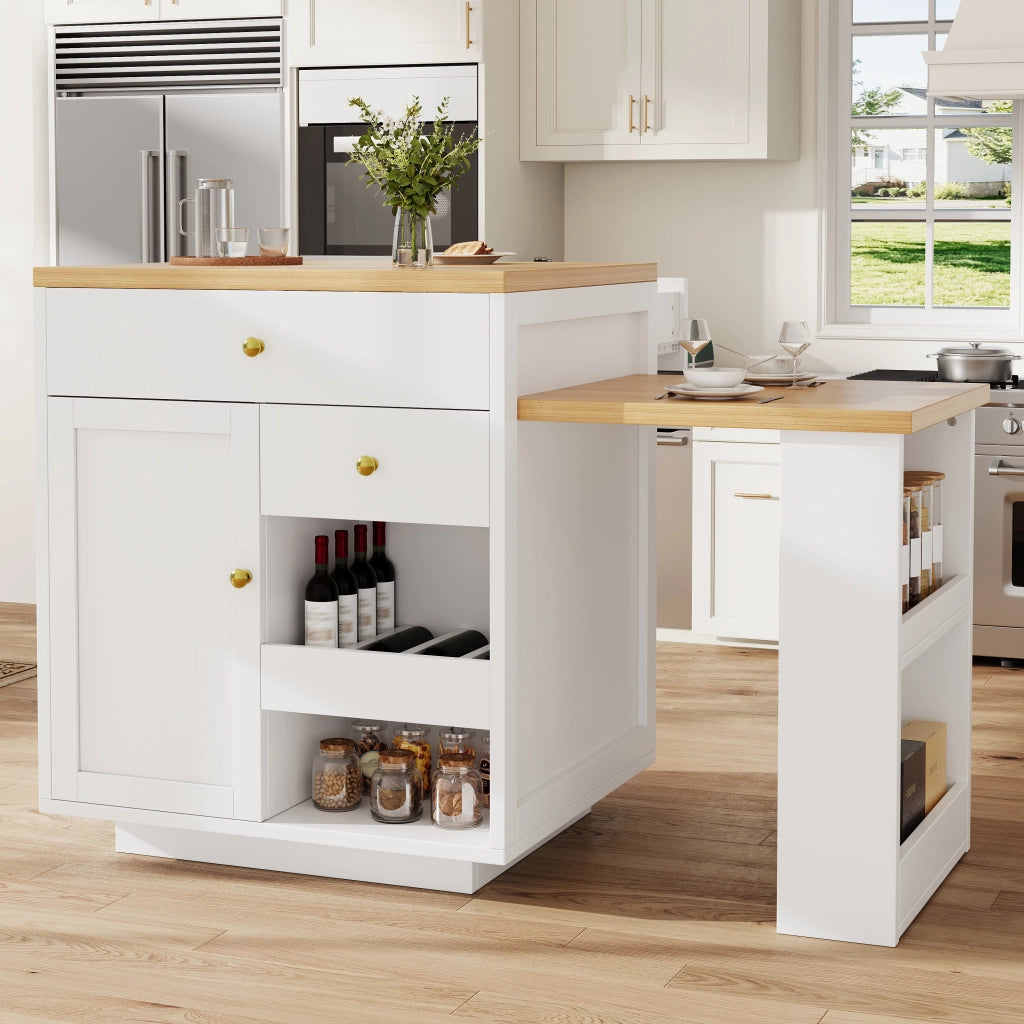 TAVOLO ISOLA CUCINA ESTRAIBILE 122,5-195,5 CM BIANCO MDF