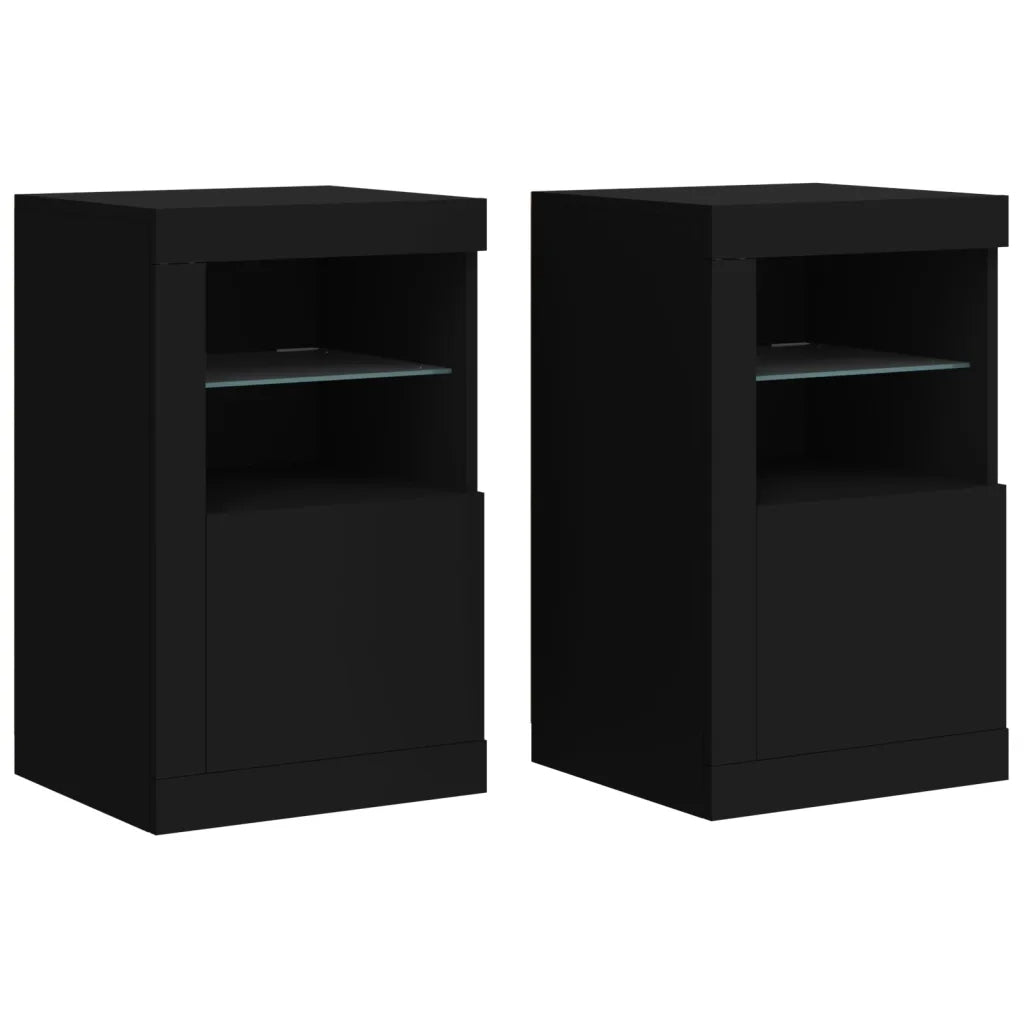 Armadietti con Luci LED 2pz Neri in Legno Multistrato 836633