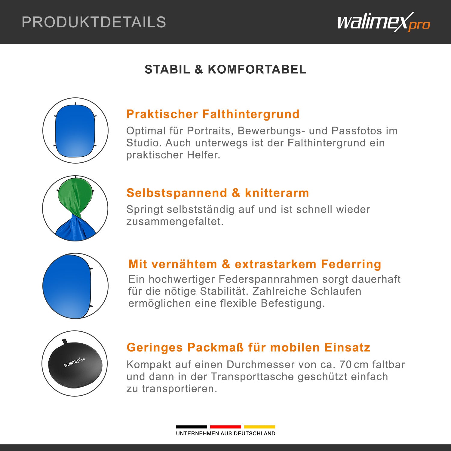 Fondale fotografico pieghevole 2 in 1 grigio/blu 150 x 210 cm, sfondo per foto e video con borsa da trasporto