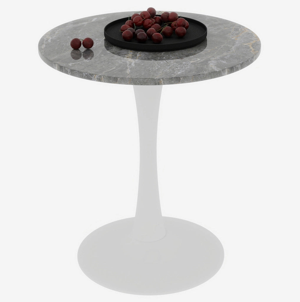Tavolino rotondo in marmo artificiale bianco antico e grigio