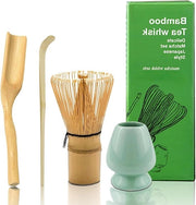 Set da tè a 4 parti - Preparazione con cucchiaio da tè matcha, cucchiai da tè, spazzola da bambù - Whisk matcha e supporto